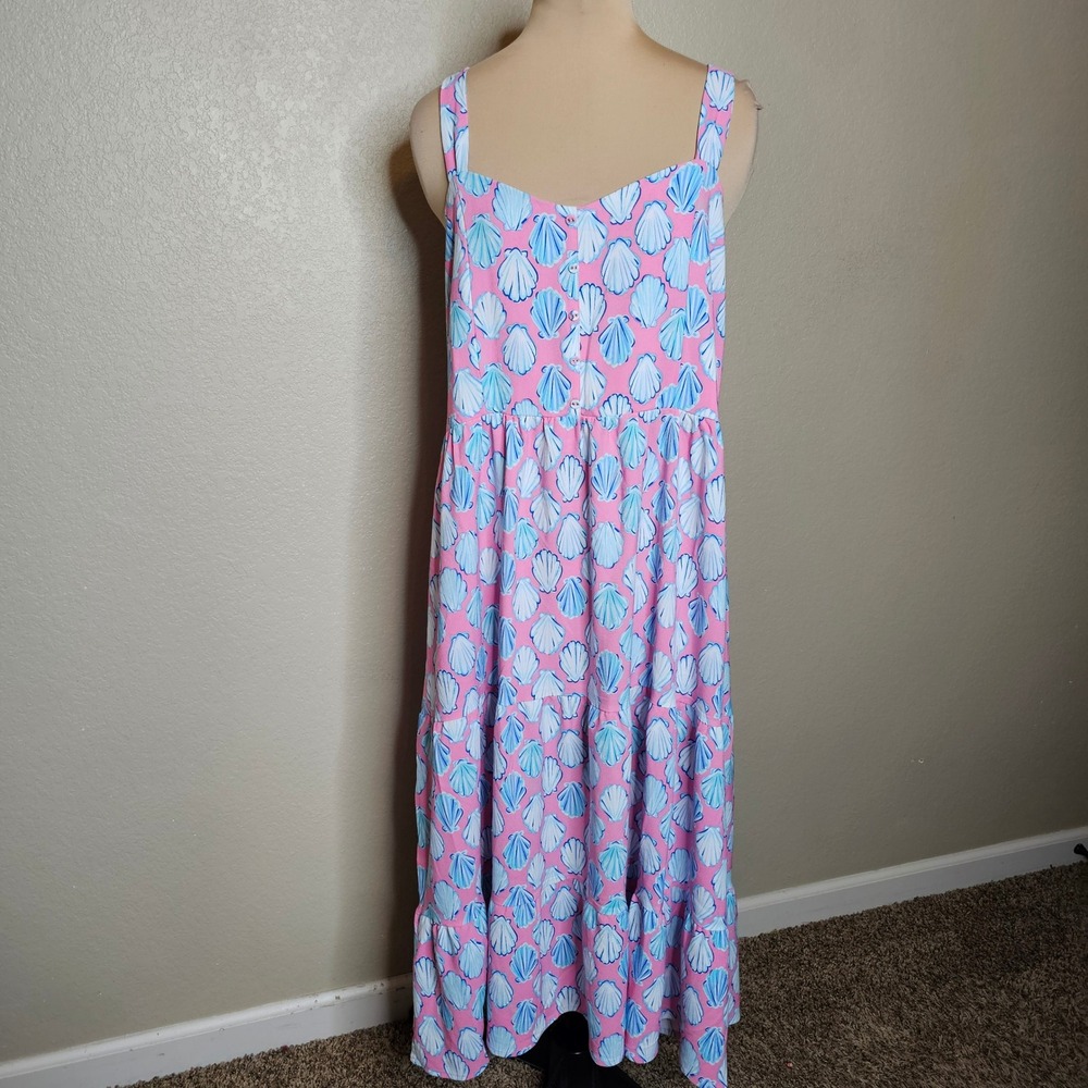 NWT Simply Southern Blue Pink Seashell‎ Tiered Maxi Dress XXL